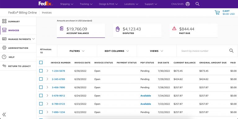 FedEx's online billing platform